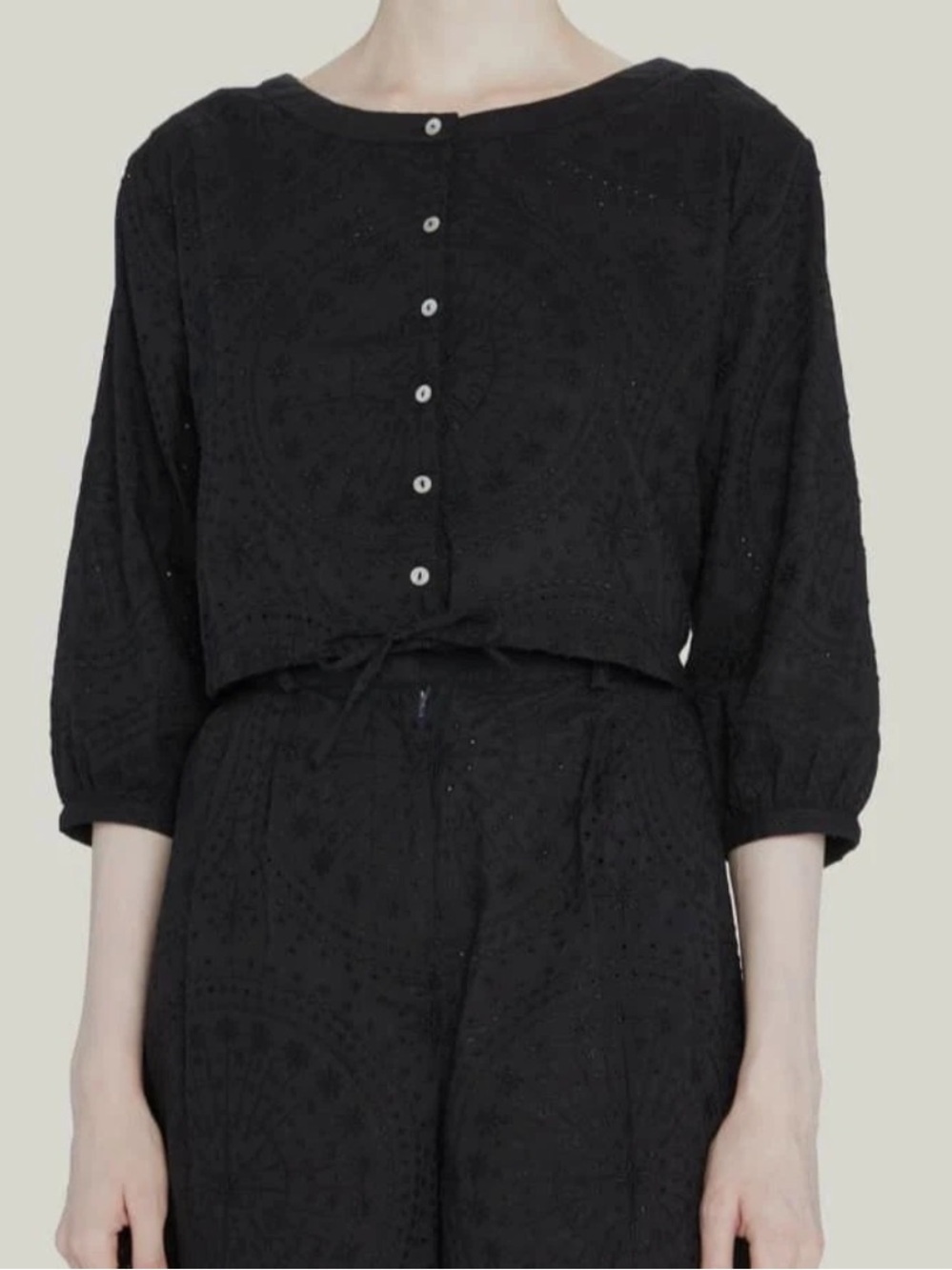 Emporio Sirenuse Jinny Eyelet Embroidered Falling Star Top Black Sz 46 US 10